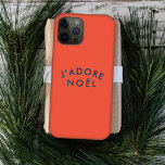 J'adore Noel | Modern Love Christmas Red and Navy iPhone 15 Case<br><div class="desc">Simple,  stylish J'adore Noel" quote art  holiday phone caaes with modern,  minimalist typography in navy blue on a coral red background in a trendy festive style. The quote translates to "I love christmas" in French. The perfect gift or accessory for the xmas season!</div>