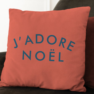 J'adore Noel   Modern Love Christmas Red and Navy Cushion