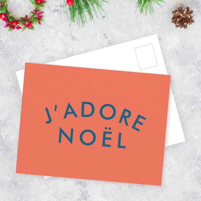 J'adore Noel | Modern Love Christmas Red and Navy Postcard (Creator Uploaded)