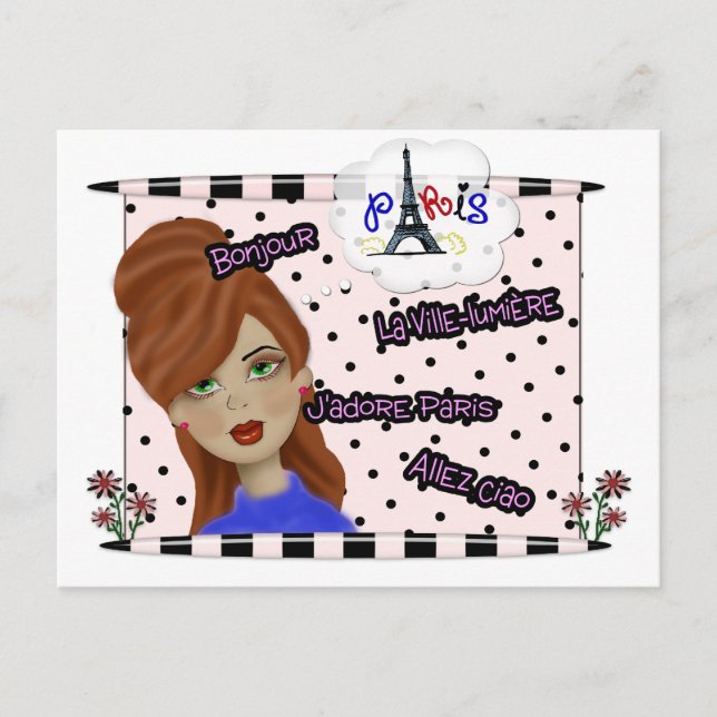 J'adore Paris Diva Postcard (Front)