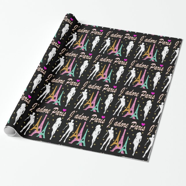 J'ADORE PARIS EIFFEL TOWER DESIGN WRAPPING PAPER (Unrolled)