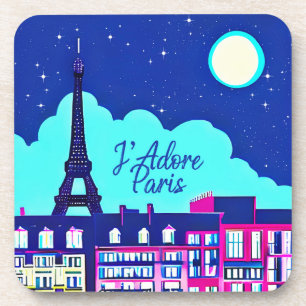J'adore Paris - Fantasy Paris Under a Full Moon  Coaster