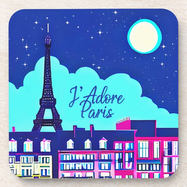 J'adore Paris - Fantasy Paris Under a Full Moon  Coaster (Front)