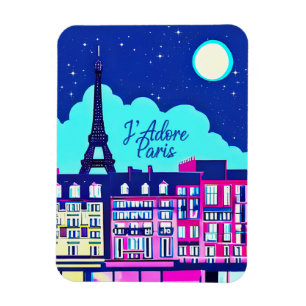 J'adore Paris - Fantasy Paris Under a Full Moon  Magnet