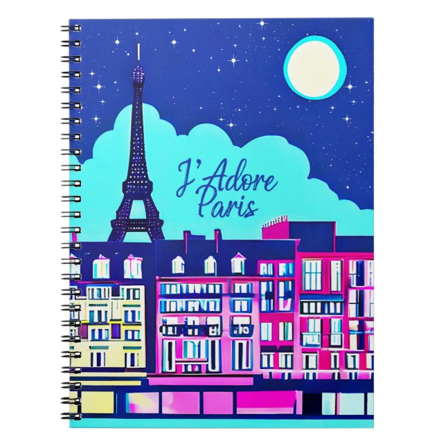 J'adore Paris - Fantasy Paris Under a Full Moon   Notebook (Front)