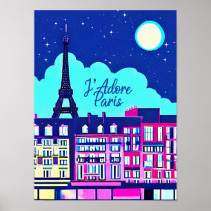 J'adore Paris - Fantasy Paris Under a Full Moon  Poster
