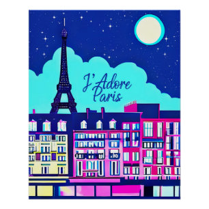 J'adore Paris - Fantasy Paris Under a Full Moon  Poster