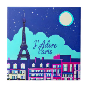 J'adore Paris - Fantasy Paris Under a Full Moon  Tile