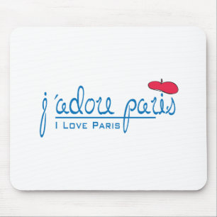 j'adore Paris (I love Paris) with red beret Mouse Mat