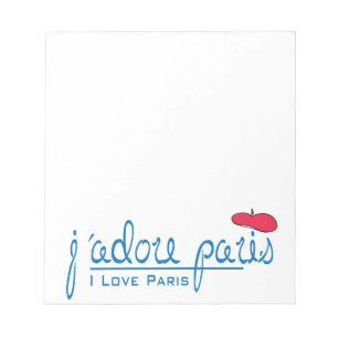 j'adore Paris (I love Paris) with red beret Notepad
