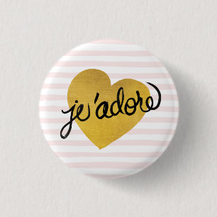 J'adore Quote Black & Gold Heart 3 Cm Round Badge