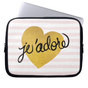 J'adore Quote   Black & Gold Heart Laptop Sleeve