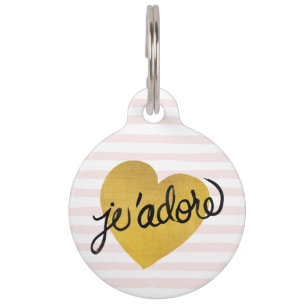 J'adore Quote   Black & Gold Heart Pet Tag