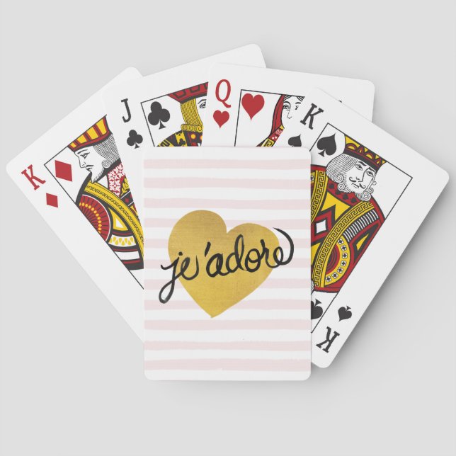 J'adore Quote | Black & Gold Heart Playing Cards (Back)