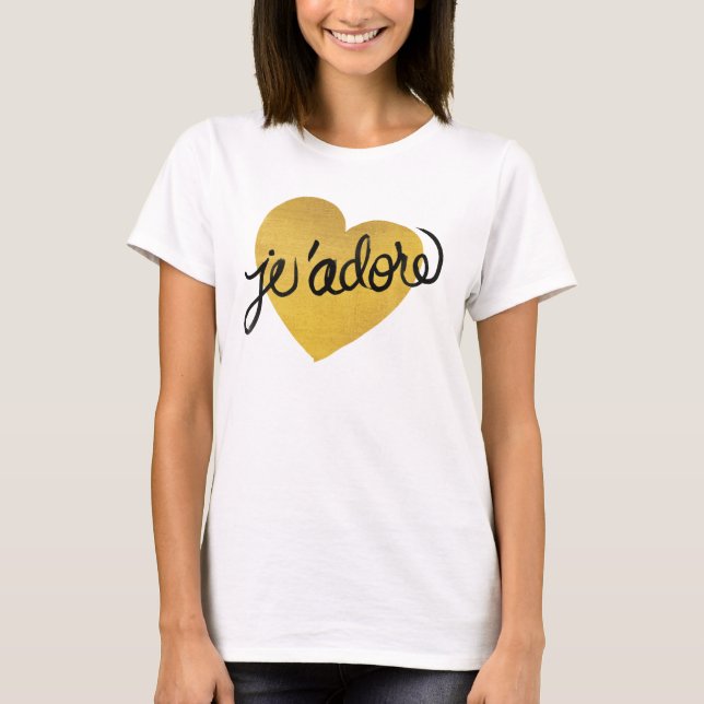 J'adore Quote | Black & Gold Heart T-Shirt (Front)