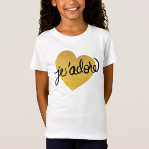 J'adore Quote Black & Gold Heart T-Shirt