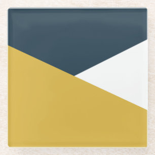 Jag Minimalist Angled Colour Block Mustard Navy Glass Coaster