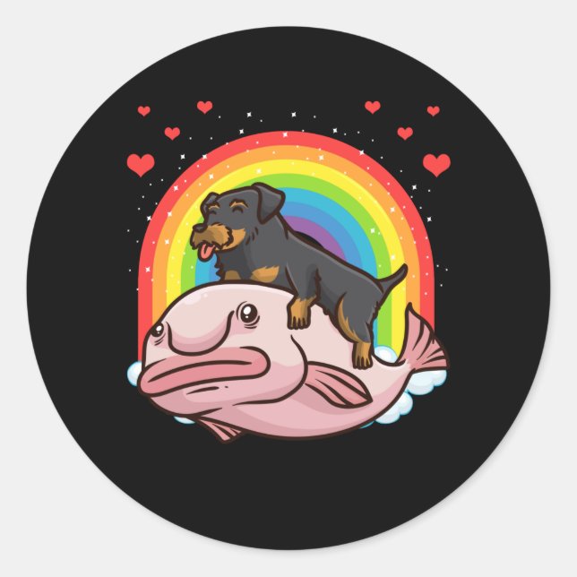 Jagdterrier Dog With Blobfish Classic Round Sticker (Front)