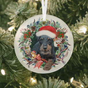 Jagdterrier,Merry Christmas Glass Tree Decoration
