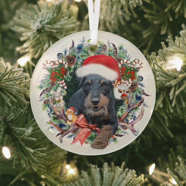 Jagdterrier,Merry Christmas Glass Tree Decoration (Insitu)