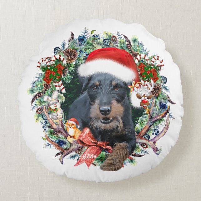 Jagdterrier,Merry Christmas Round Cushion (Front)