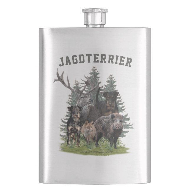 Jagdterrier Sticker Button Keychain Coffee Mug Fla Hip Flask (Front)