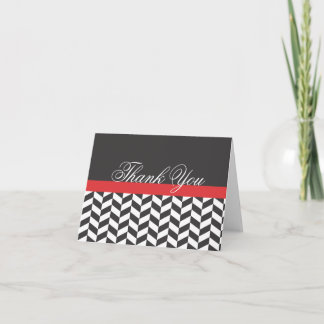 Jagged Chevron Black White Red Thank You Note Card