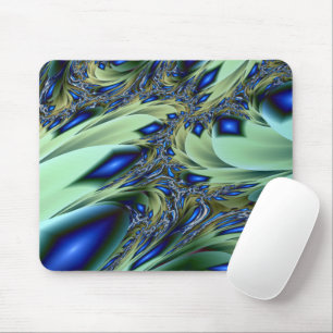 Jagged Green and Blue Fractal Art Mouse Mat