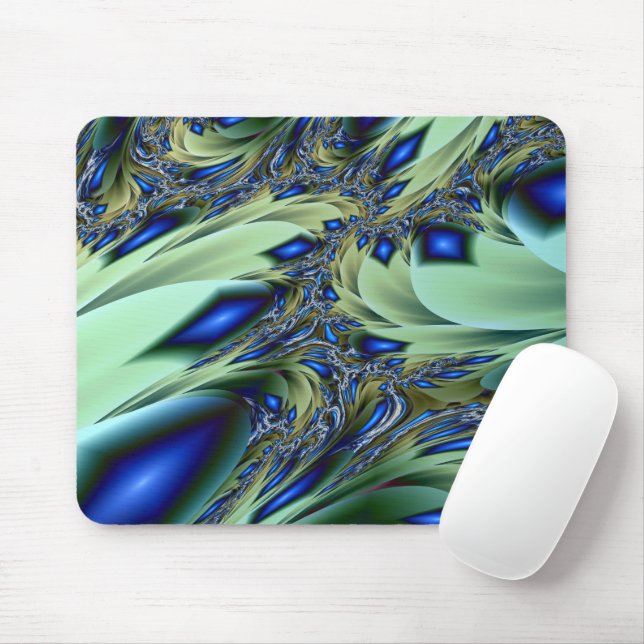 Jagged | Green and Blue Fractal Art Mouse Mat (With Mouse)