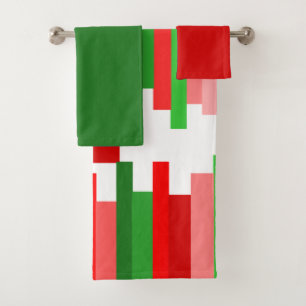 Jagged Lines – Red and Green  Bath Towel Set