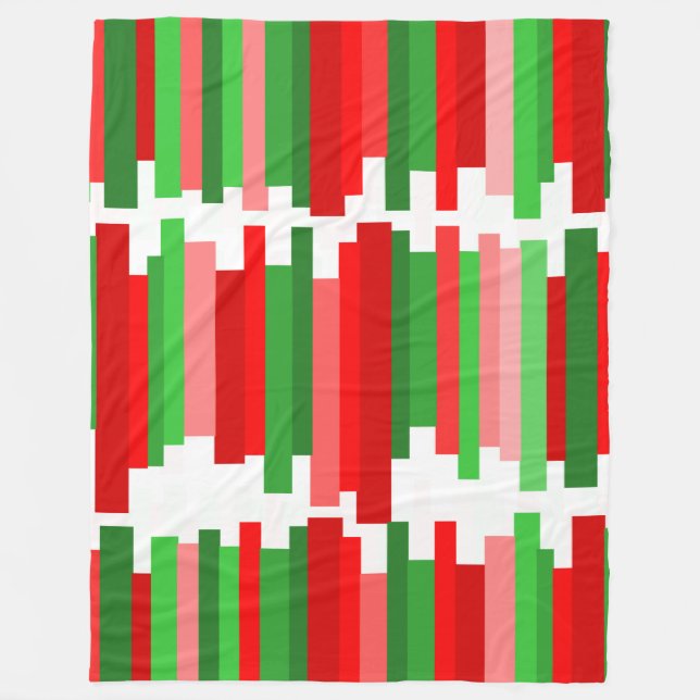 Jagged Lines – Red and Green  Fleece Blanket (Front)