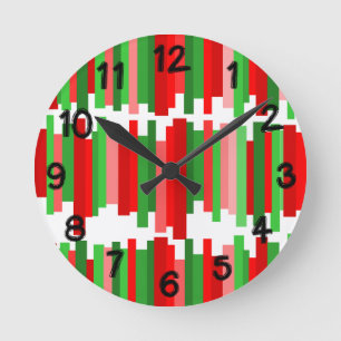 Jagged Lines – Red and Green  Round Clock