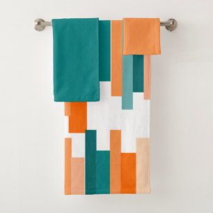 Jagged Lines – Teal and Orange Bath Towel Set