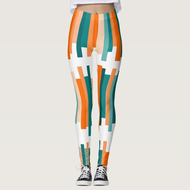 Jagged Lines – Teal and Orange  Leggings (Front)