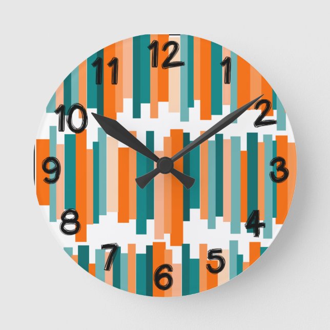 Jagged Lines – Teal and Orange  Round Clock (Front)
