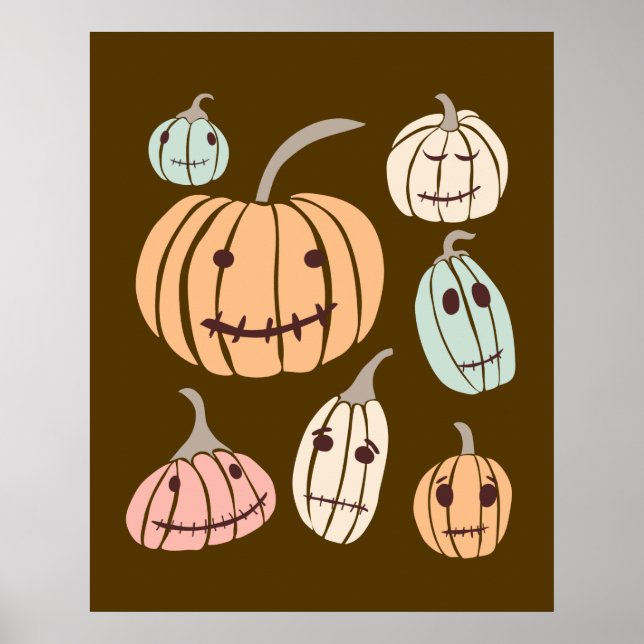 Jagged Little Jack-O-Lanterns Pastel Pumpkins Poster (Front)