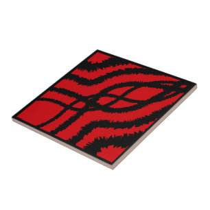 Jagged Paint Splatter Mirrored Lines Black On Red Tile