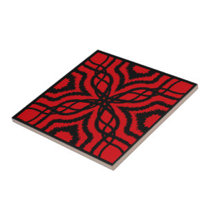 Jagged Paint Splatter Mirrored Lines Black On Red Tile