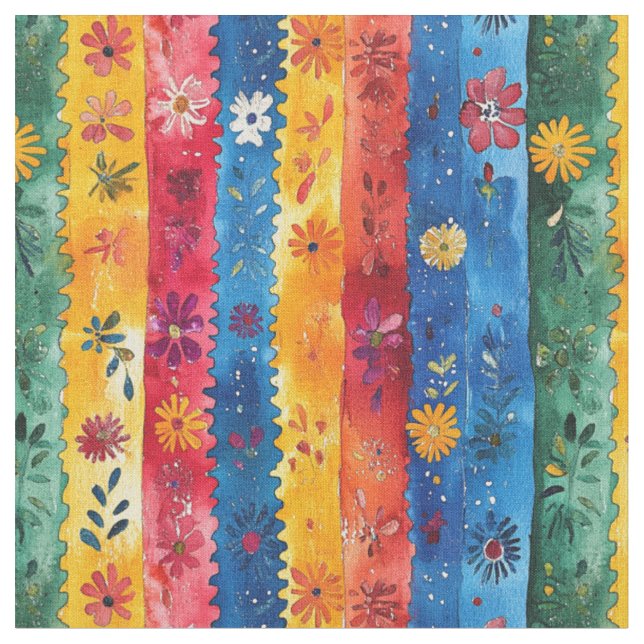 Jagged Stripe Floral Pattern-Papel Picado Fabric (Close Up)