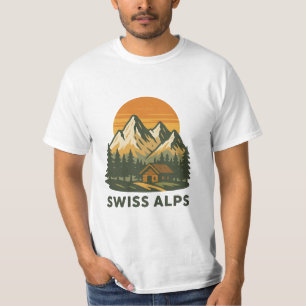Jagged White Retro Vector Swiss Alps Sunset T-Shirt