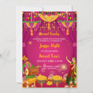 Jaggo night Invitation, Jaggo ceremony Card