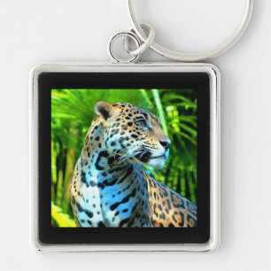 Jaguar Among the Trees Ceramic Tile Key Ring