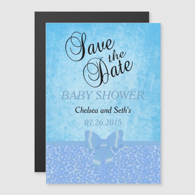 Jaguar Animal Cat Pattern | Blue | Baby Boy Shower Magnetic Invitation (Front/Back)