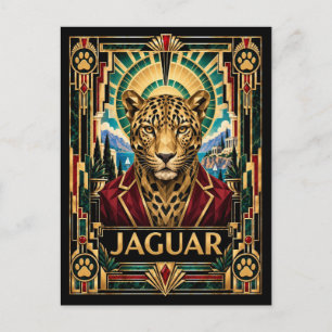 Jaguar, Art Deco Wildlife Postcard