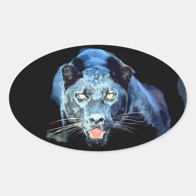 Jaguar - Black Panther Cat Oval Stickers (Front)