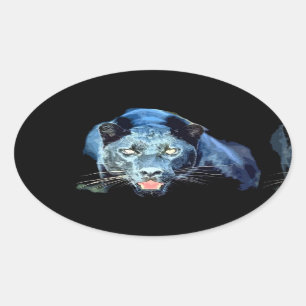 Jaguar - Black Panther Cat Oval Stickers