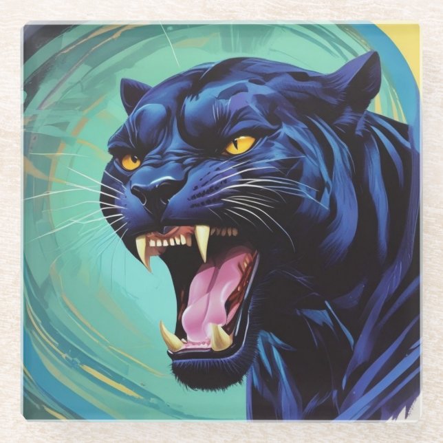 Jaguar - Black Panther  Glass Coaster (Front)