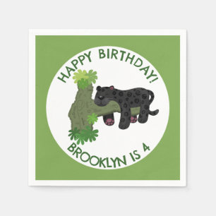 Jaguar black panther personalised cartoon birthday napkin