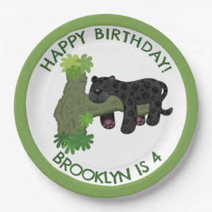 Jaguar black panther personalised cartoon birthday paper plate