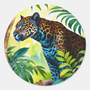 Jaguar Botanical Forest Jungle Classic Round Sticker